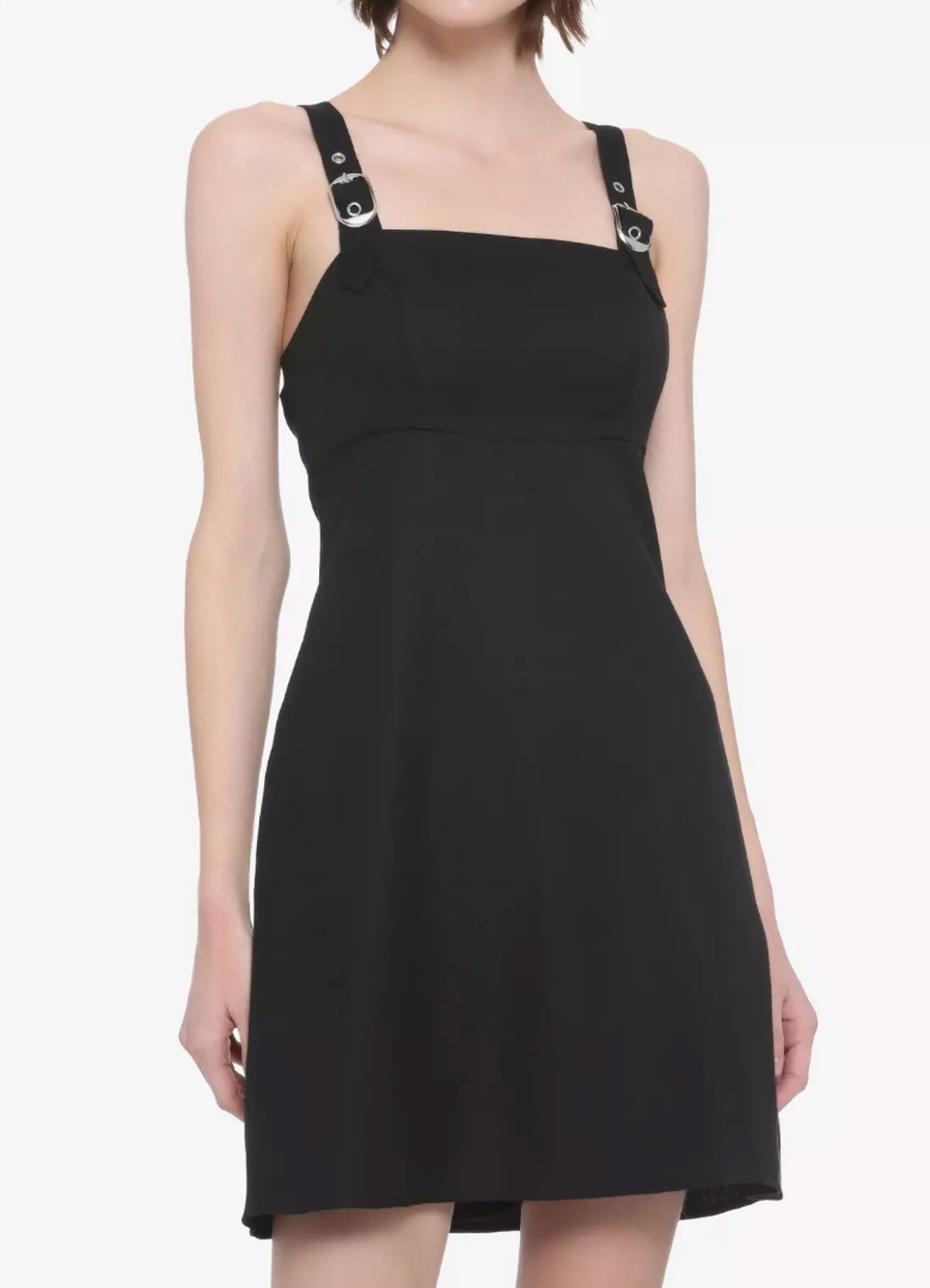 Hot Topic Black Buckle Strap Pinafore Dress - Size S